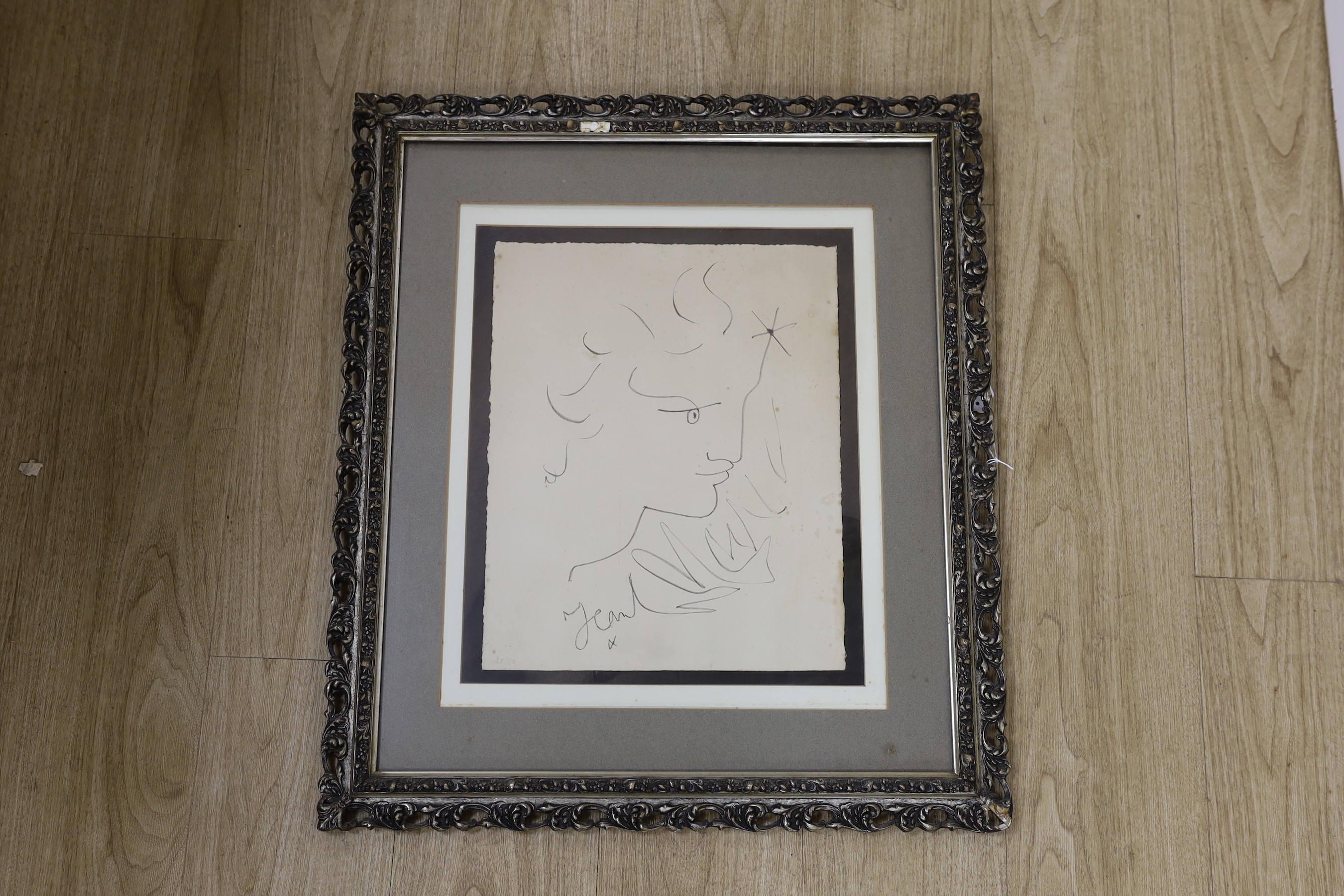 Jean Cocteau (1889-1963), lithograph, Head study, signed in the plate, numbered 25/50 in pencil, 40 x 33cm